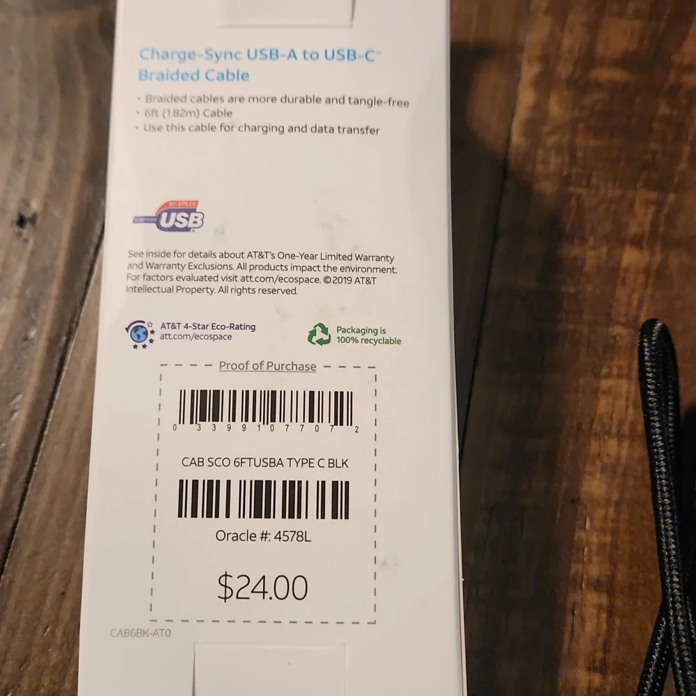AT&T USB-A to USB-C 6Ft Heavy-duty Braided Cable